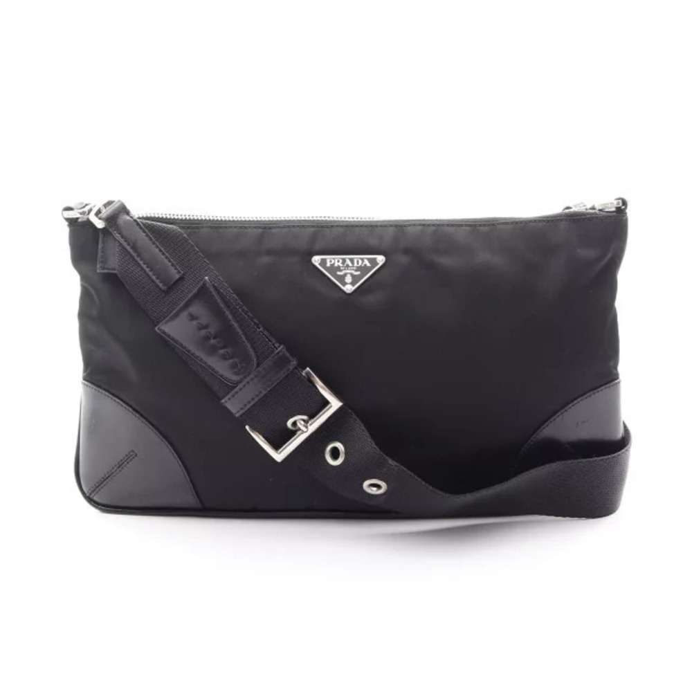 Prada Triangle Shoulder Bag Leather Black
